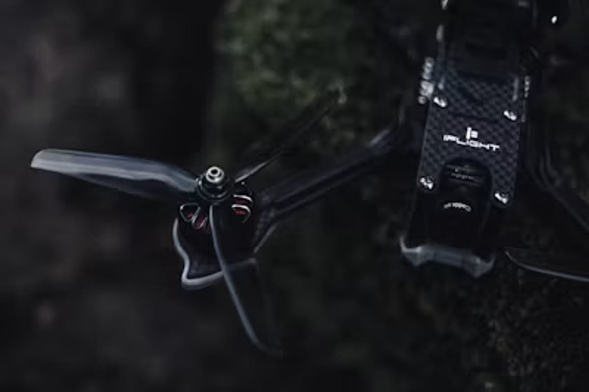 Close-up of a compact FPV racing drone